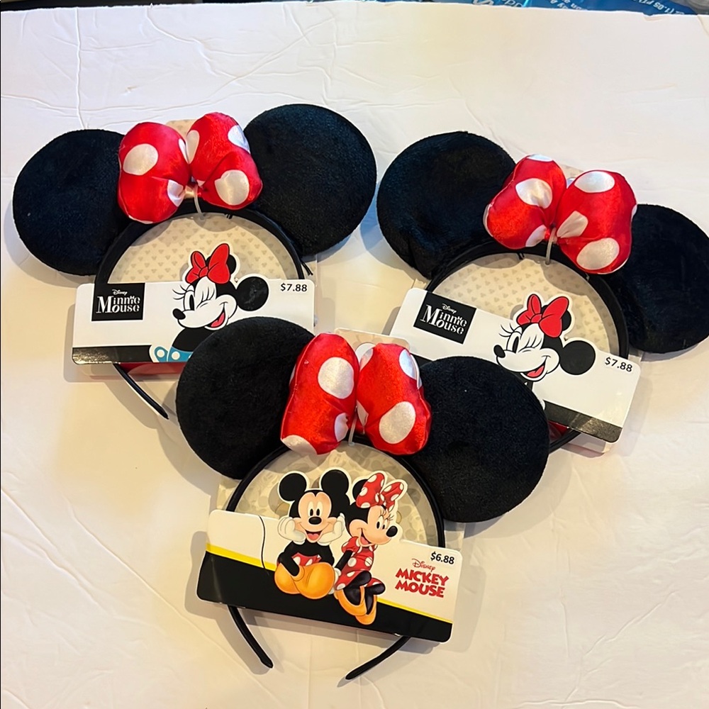 Disney Minnie Mouse Ears Polka Dot Bow Disneyland Set of 3 Fun Trendy Costume
